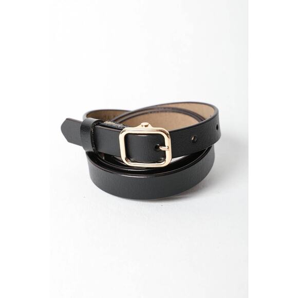 Versatile Skinny Classic Leather Gold Buckle Belt Black - Picture 1 of 4